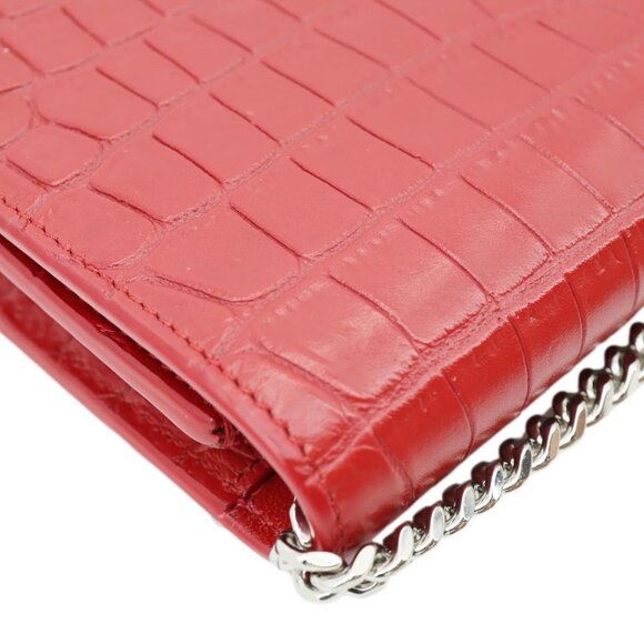 Yves Saint Laurent  Kate Tassel Crocodile Embossed Leather Crossbody Bag Red - Picture 7 of 12